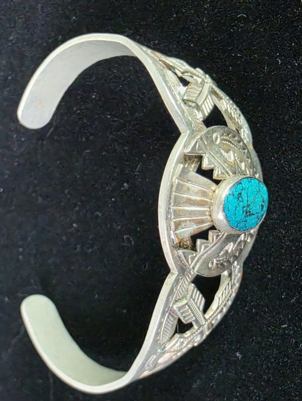 Vintage Nickel Silver Turquoise Statement Cuff Bracelet - Turquoise - Picture 10 of 10